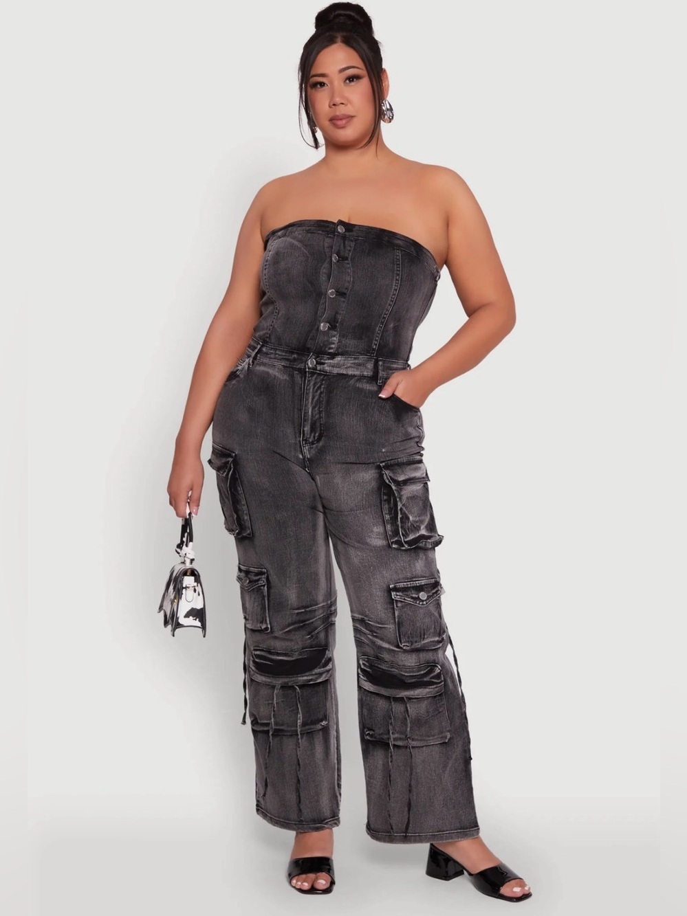 Daisy Black strapless denim jumpsuit